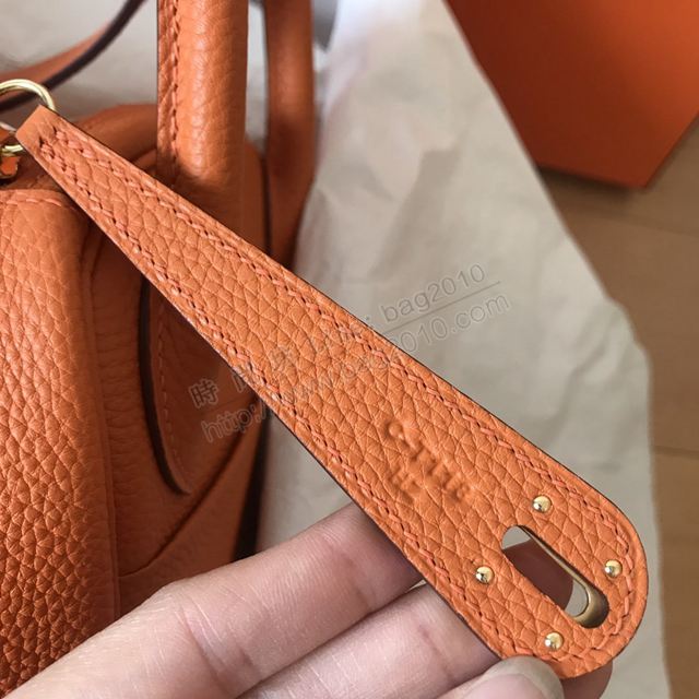 Hermes女包 愛馬仕手提包 進口頂級小牛皮 Lindy包 橙色 金扣 大小號  td1205